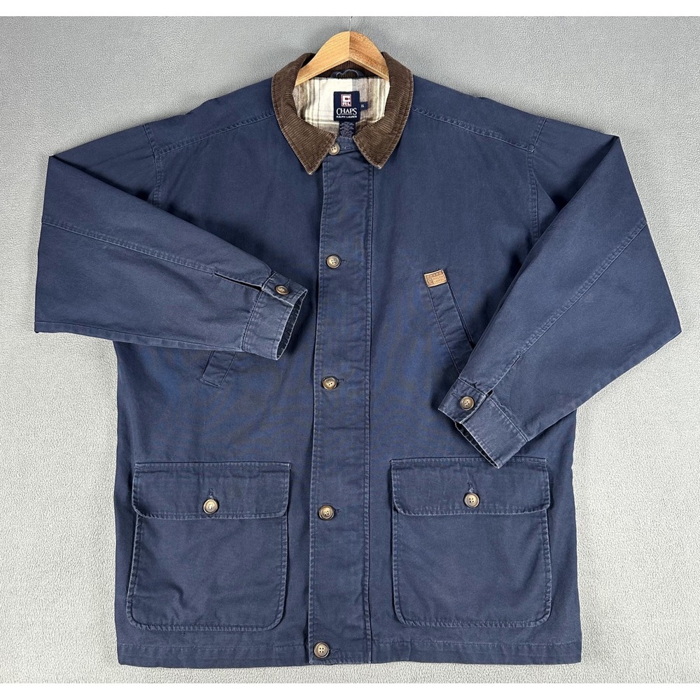 Chaps Ralph Lauren Chore Coat XL Blue Corduroy Collar Distressed Field Jacket